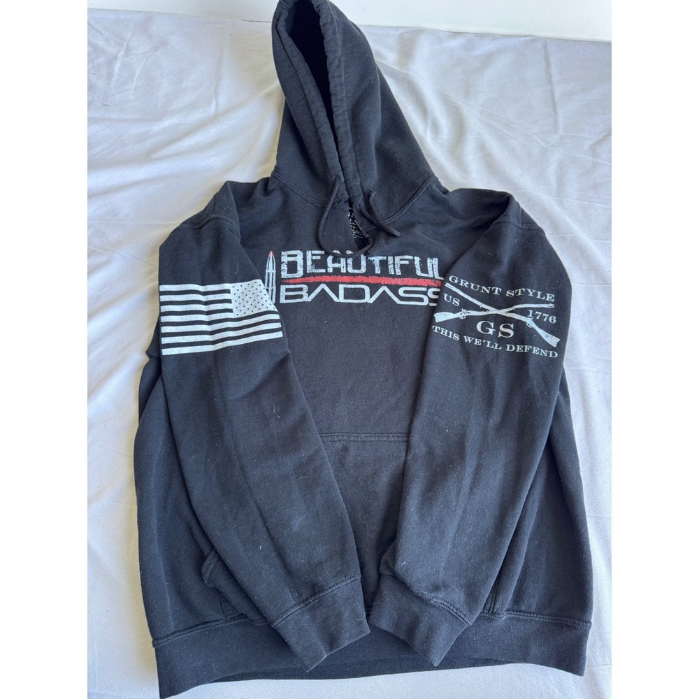 Grunt Style Beautiful Badass Hoodie Black Graphic Sweatshirt Medium Patriotic